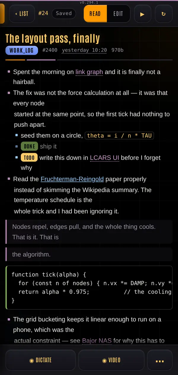 An entry open to read