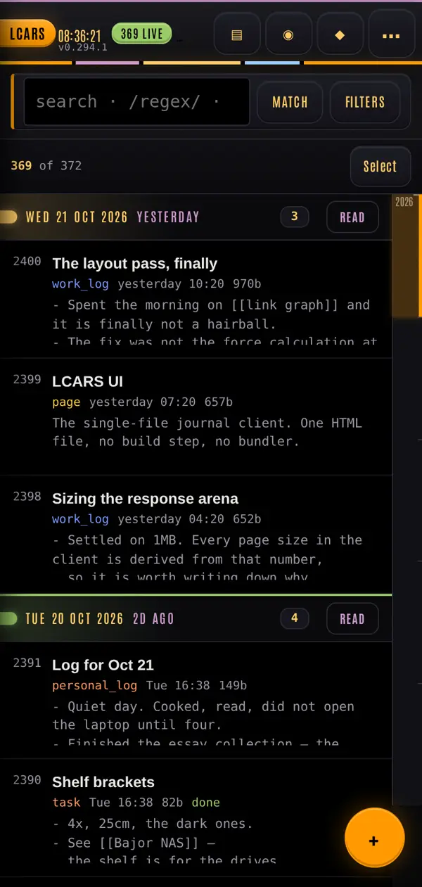 The console's journal list on a phone
